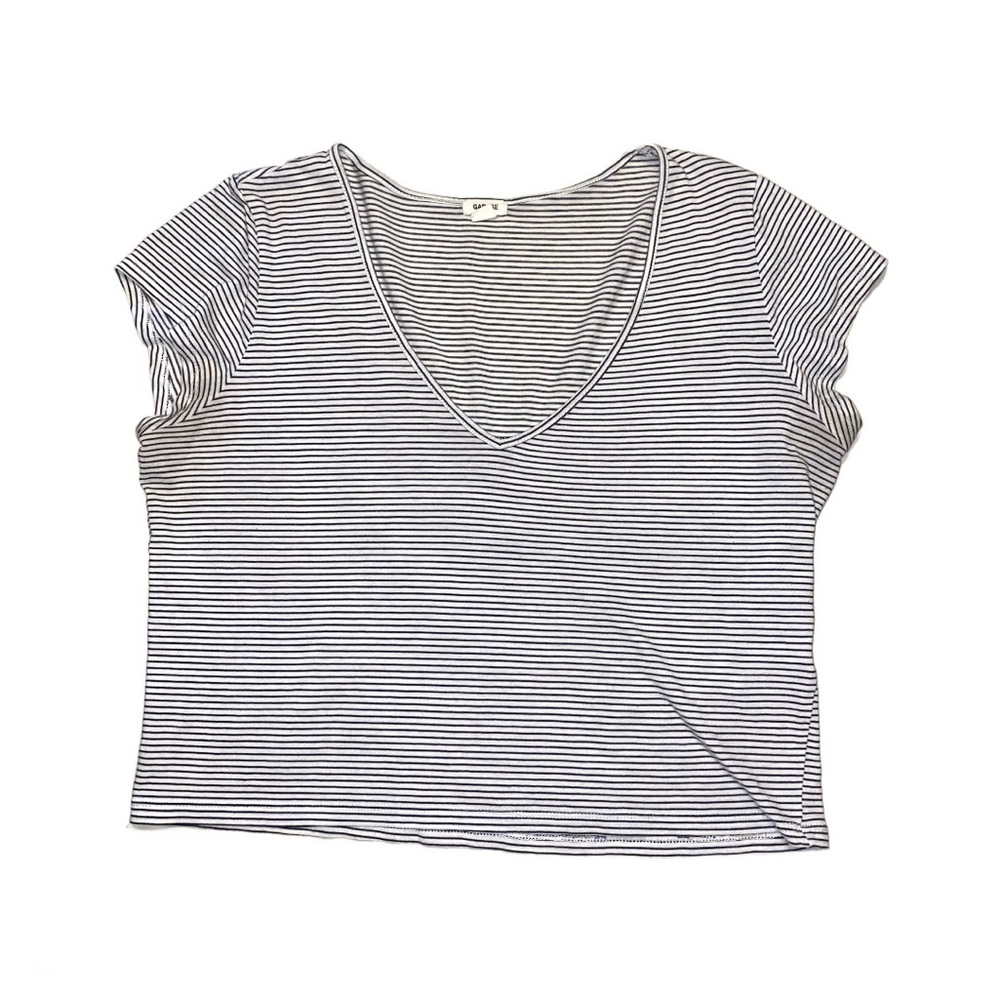 Garage black & white striped cropped short sleeved tee